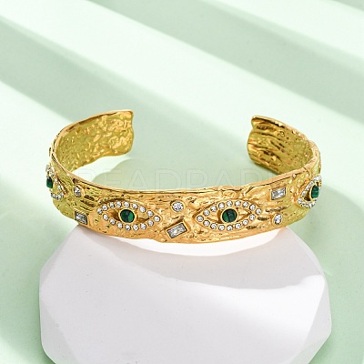 304 Stainless Steel Rhinestone Cuff Bangles for Women BJEW-R026-01G-1