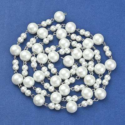 Handmade Round Glass Pearl Beads Chains for Necklaces Bracelets Making AJEW-JB00055-01-1