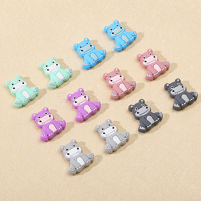 12Pcs 6 Colors Rhinoceros Food Grade Eco-Friendly Silicone Focal Beads SIL-CA0003-07-1