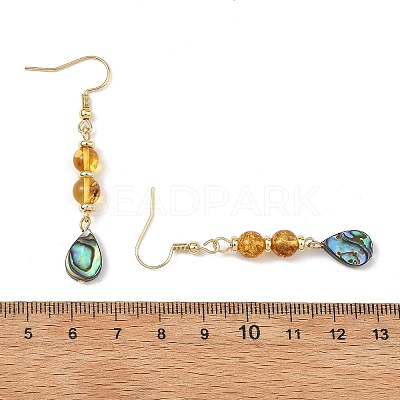 Natural Amber & Abalone Shell/Paua Shell Beads Dangle Earrings EJEW-JE07315-01-1