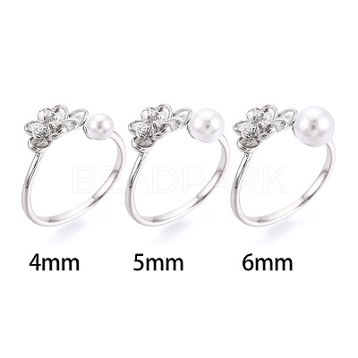 Flower Brass Micro Pave Clear Cubic Zirconia Cuff Ring Settings KK-T076-79P-1