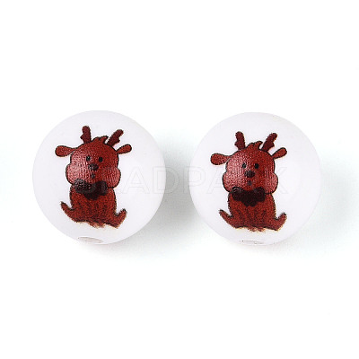 Christmas Printed Opaque Acrylic Round Beads OACR-T029-08B-1