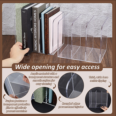 2Pcs 3-Slot Desktop Acrylic Magazine Racks Bookends ODIS-WA0001-17-1
