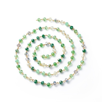 Handmade Electroplate Glass Faceted Rondelle Beaded Chains AJEW-JB01137-05-1