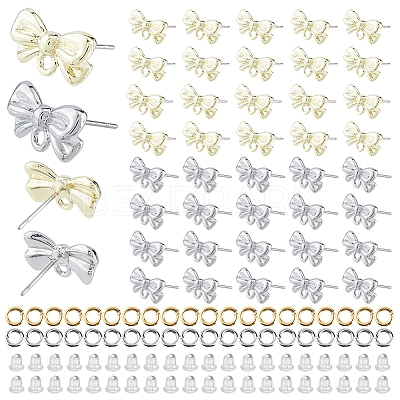 48Pcs 2 Colors Rack Plating Alloy Stud Earring Findings FIND-HS0002-64-1