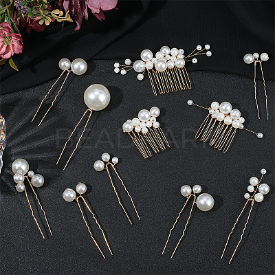 Copper Wire and ABS Imitation Pearl Hair Combs Sets for Women Girls OHAR-CY0001-20-1