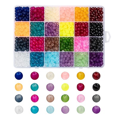 24 Colors Transparent Glass Beads Strands FGLA-X0001-04B-6mm-1