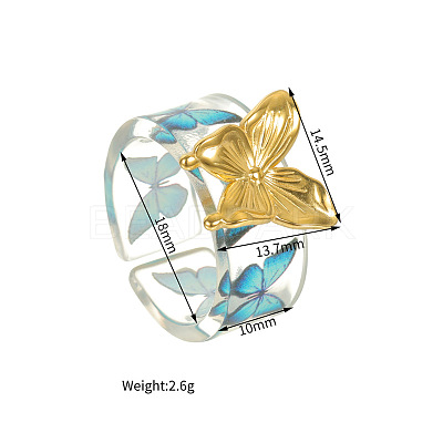 304 Stainless Steel & Resin Cuff Open Rings WG35F47-01-1