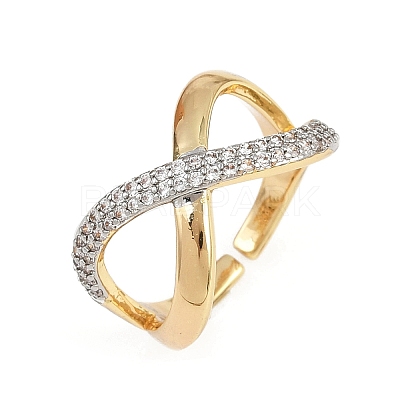 Brass Micro Pave Cubic Zirconia Cuff Rings RJEW-D326-03G-1