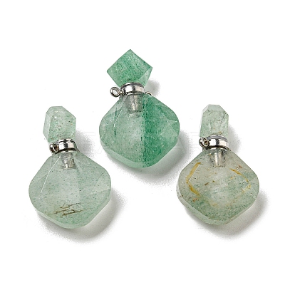 Rhombus Natural Strawberry Quartz Perfume Bottle Pendants G-H241-01F-P-1