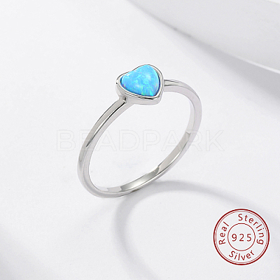 Light Sky Blue Synthetic Opal Heart Finger Ring FM4105-1-1