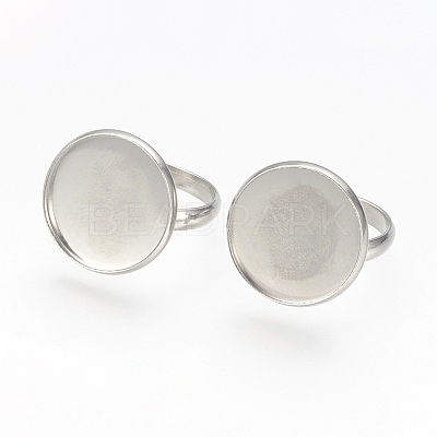 Tarnish Resistant Adjustable 304 Stainless Steel Finger Rings Components STAS-L193-P-18mm-1