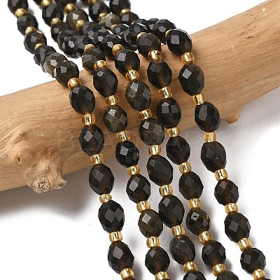 Natural Golden Sheen Obsidian Beads Strands G-F809-A27-01-1