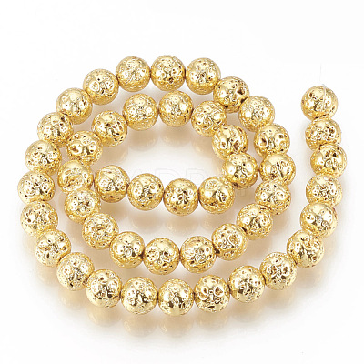 Electroplated Natural Lava Rock Beads Strands G-T061-55A-10mm-1