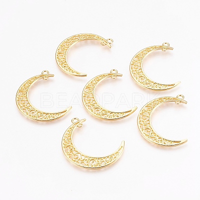 Tibetan Style Alloy Hollow Moon  2-Loop Link Pendants TIBEP-5312-G-LF-1