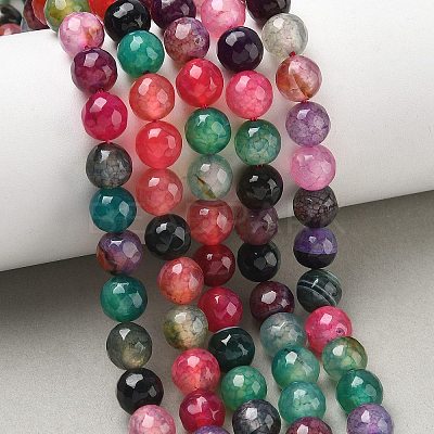 Dyed Natural Agate Faceted Round Beads Strands G-E320E-8mm-16-1