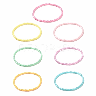 7Pcs 7 Color Candy Color Round Acrylic Beaded Stretch Anklets Set AJEW-AN00488-1