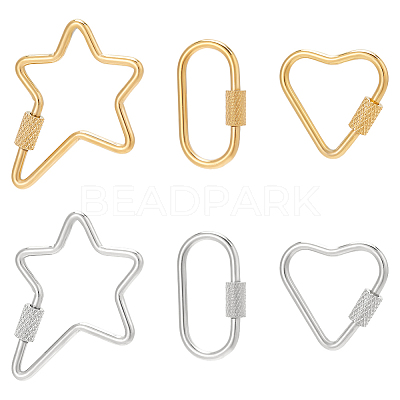 6Pcs 6 Styles 304 Stainless Steel Screw Carabiner Lock Charms STAS-UN0040-79-1