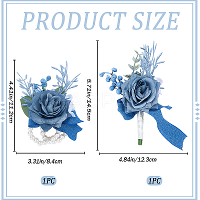 2Pcs 2 Style Silk Cloth & Plastic Imitation Flower Corsage Boutonniere & Wrist Corsage JEWB-CP0001-27A-1