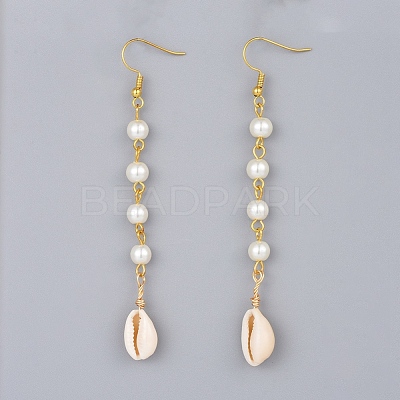Glass Pearl Dangle Earrings EJEW-JE03187-1