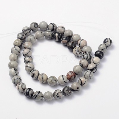 Natural Black Silk Stone/Netstone Bead Strands GSR8mmC137-1