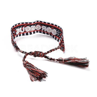 Word Gorgeous Polycotton(Polyester Cotton) Braided Bracelet with Tassel Charm LS-BJEW-F429-03-1