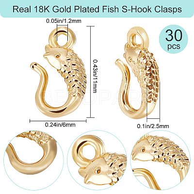 30Pcs Brass S-Hook Clasps KK-BBC0009-34-1
