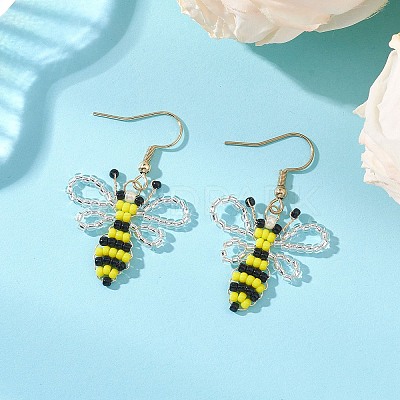 Bees Glass Seed Beads Woven Dangle Earrings EJEW-MZ00681-1