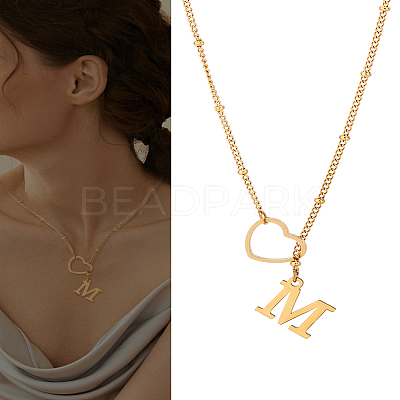 1Pc Letter & Heart Stainless Steel Lariat Necklaces for Women NJEW-LP0002-87G-M-1