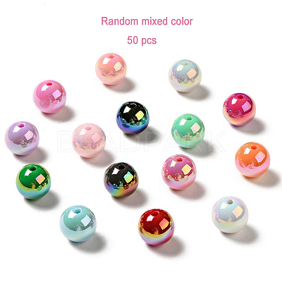 50Pcs UV Plating Rainbow Iridescent Acrylic Beads PACR-FP0001-05-1