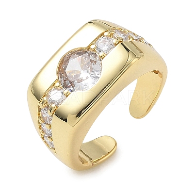 Brass Micro Pave Cubic Zirconia Cuff Open Rings for Women RJEW-L343-06G-1