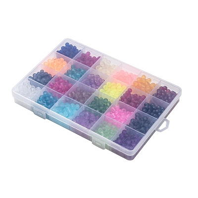 24 Colors Transparent Glass Beads Strands FGLA-X0001-04B-6mm-1