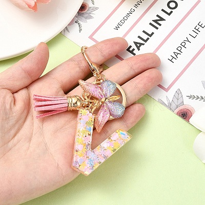 Resin & Acrylic & Faux Suede Tassel Keychain KEYC-YW00124-01-1
