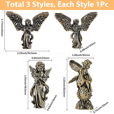 3Pcs 3 Styles Brass Angel Display Decorations DJEW-SP0001-48-1
