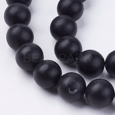 Natural Black Stone Bead Strands G-R193-01-12mm-1