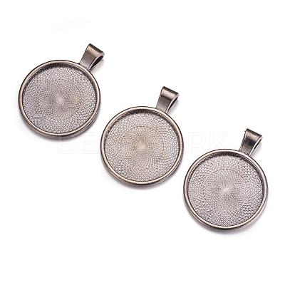 Flat Round Alloy Pendant Cabochon Settings PALLOY-A15654-B-1