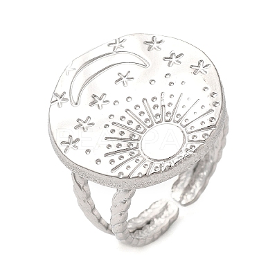 Non-Tarnish 304 Stainless Steel Sun & Moon Planet Open Cuff Ring for Women RJEW-B027-20P-1
