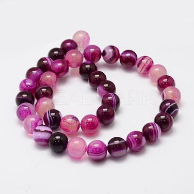 Natural Striped Agate/Banded Agate Bead Strands G-K155-A-10mm-02-1