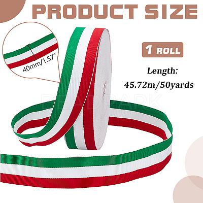 50 Yards Tricolor Polyester Striped Grosgrain Ribbon OCOR-WH0078-199C-1