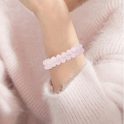 Natural Rose Quartz Braided Bead Bracelet BJEW-SW00001-08-1