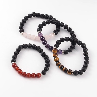 Natural Lava Rock Beaded Stretch Bracelets BJEW-JB02184-1
