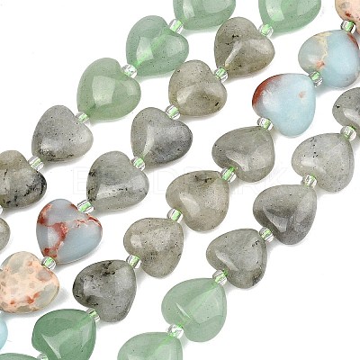 Gradient Color Synthetic Shoushan Stone & Natural Peace Jade & Green Aventurine & Labradorite Beads Strands G-B185-A05-1