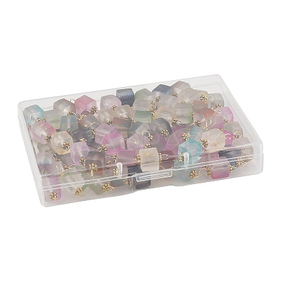 100Pcs Glitter Frosted Glass Cube Connector Charms PALLOY-FS00042-02-1