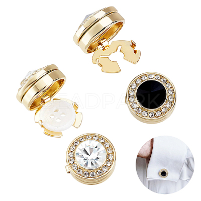 2 Pairs 2 Colors Brass Rhinestone Cufflinks AJEW-GA0008-30-1