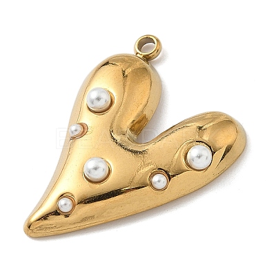 304 Stainless Steel Plastic Pearl Pendants X-STAS-K308-04G-1