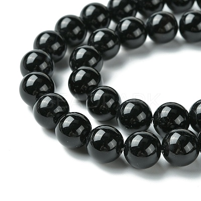 Natural Black Onyx Round Beads Strand G-L087-12mm-01-1