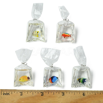 5Pcs 5 Colors Resin Pendants with Iron Jump Ring RESI-FS0001-70-1