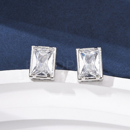 Brass Micro Pave Clear Cubic Zirconia Stud Earrings EJEW-C174-02D-P-1