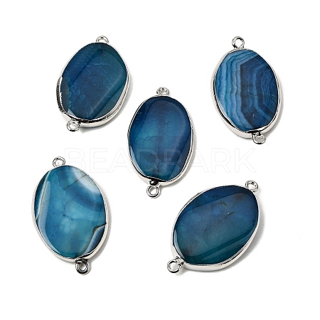 Natural Agate(Dyed & Heated) Oval Links Connector Charms G-P614-06P-02-1