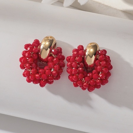 Iron & Glass Bead Ring Stud Earrings FS-WG96D15-01-1
